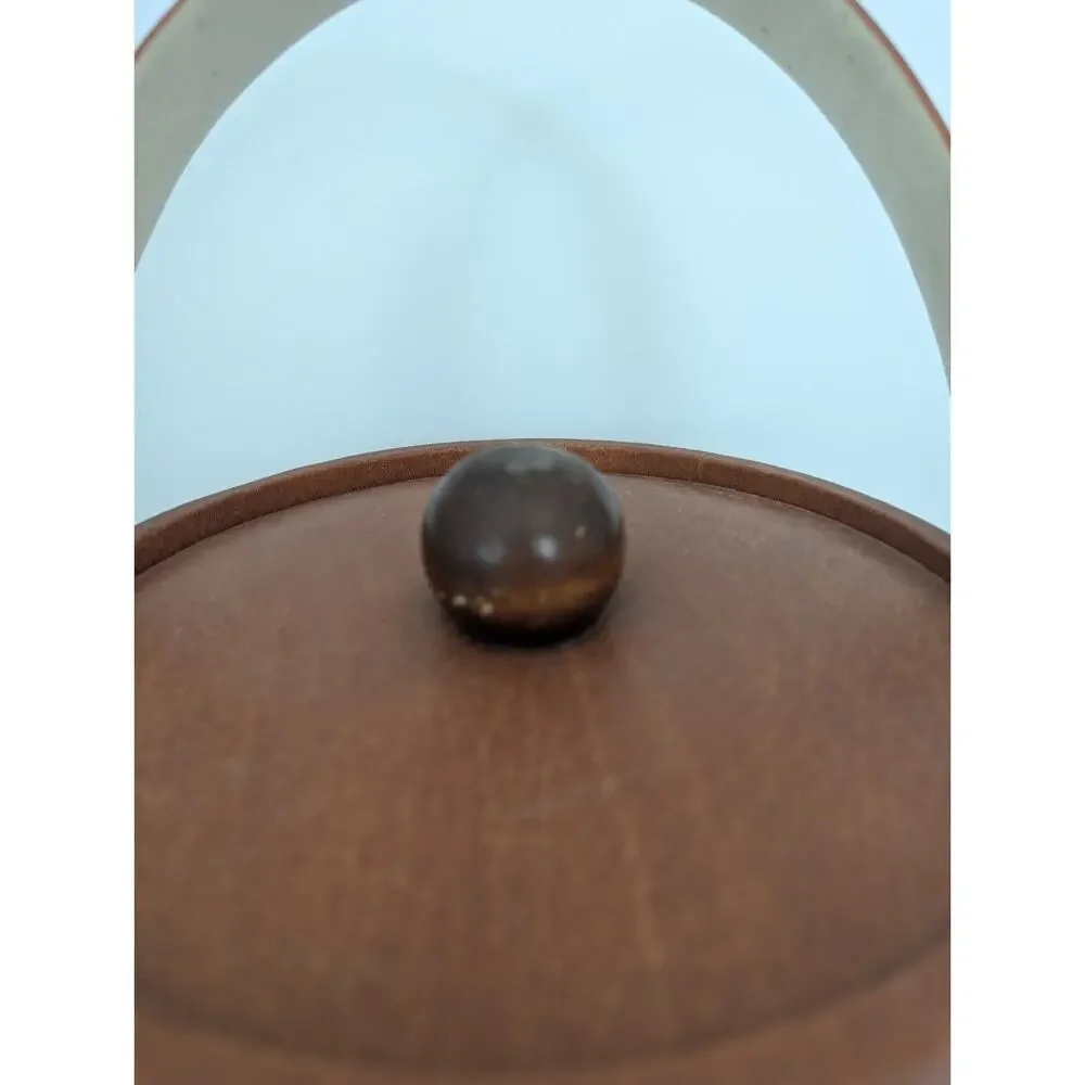 Vtg MCM Brown Faux Leather Ice Bucket Barware Wood Knob Retro 60s 70s